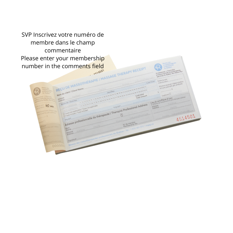 Livret de reçu de l'Association RMPQ RMPQ Magasiner tout - Produits Massage Boutik